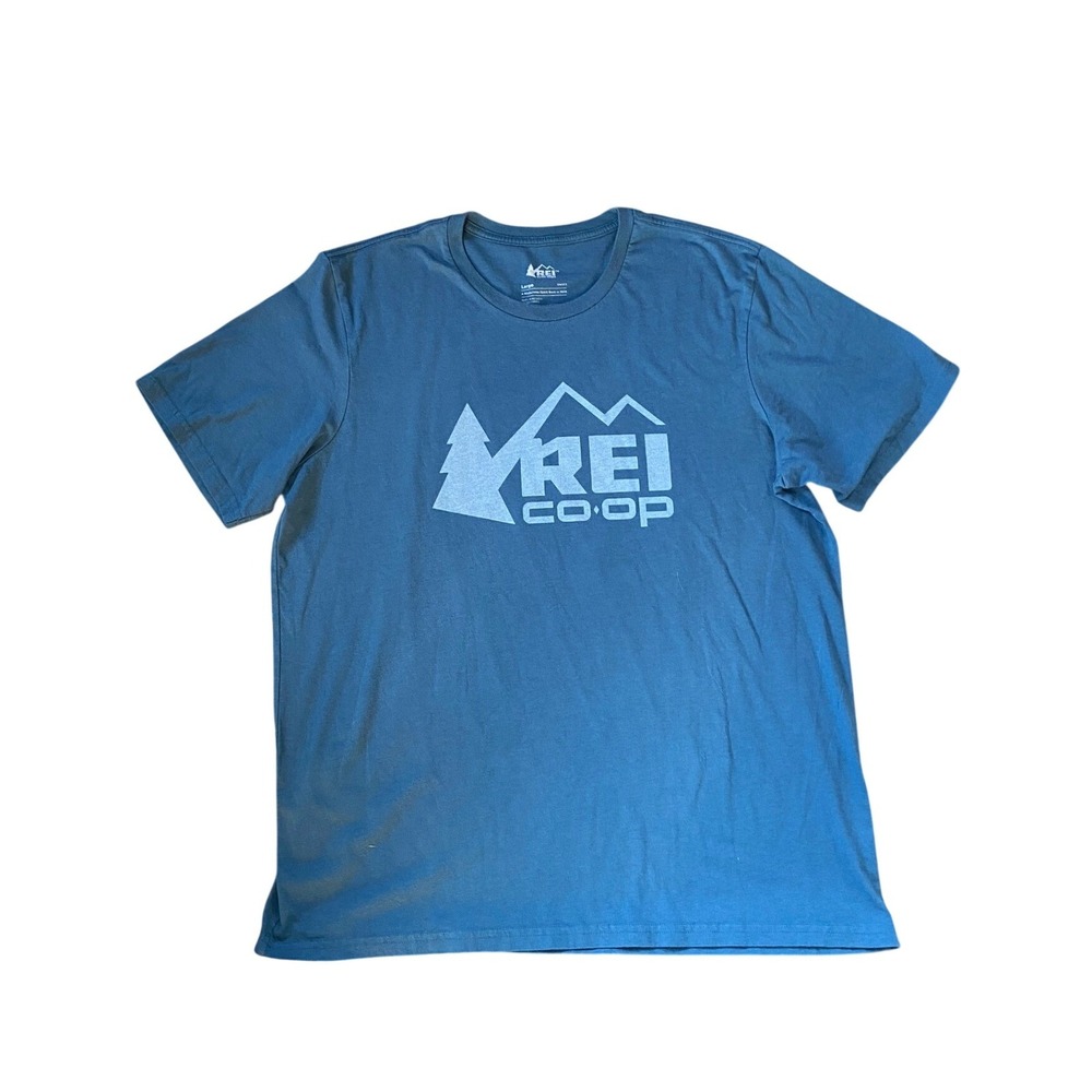 REI Co-op Graphic Logo T-Shirt Organic Cotton Blue Large Gorpcore Granola Baggy